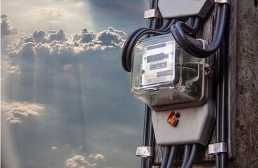 Electricity meter of Cement electricity for use in home appliance with copy space.This is a modern...
