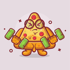 cute pizza character mascot doing bodybuilding using dumbbell isolated cartoon in flat style design