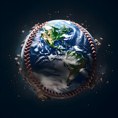 The planet earth as a baseball. A cool sports concept. Generative ai. 