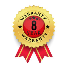 Realistic Warranty 1 year label gold black style, Red ribbon Badge and Sign