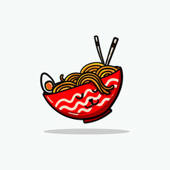 Noodle In Bowl Cute Kawaii Vector Illustration Art