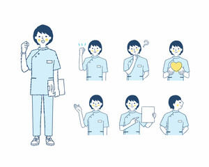 女性医療従事者の表情　バリエーションセット