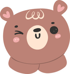 Cute happy smile brown bear face with hands, kawaii animal woodland cartoon doodle flat design.
