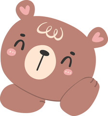 Cute thinking brown bear face with hands, kawaii animal woodland cartoon doodle flat design.