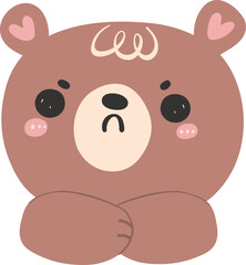 Cute angry brown bear face with hands, kawaii animal woodland cartoon doodle flat design.