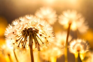 Artistic shot of dandelion flower, Sunlit Yellow Color beautiful flowers background