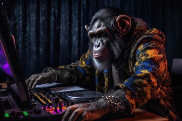Photo of a DJ chimpanzee. beautiful Generative AI AIG32