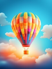Fototapeta premium Modern Hot air balloon Aerial Vehicle Photorealistic Vertical Illustration. Air Transportation. Ai Generated Bright Illustration with Flying Sky Hot air balloon Aerial Vehicle.