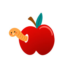 Vector a red apple with a worm inside