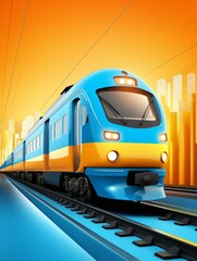 Naklejka premium Modern Train Rail Vehicle Photorealistic Vertical Illustration. Transportation and Logistics. Ai Generated Bright Illustration with Fast Innovative Train Rail Vehicle.