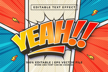 Yeah 3d Editable Text Effect Comic Cartoon Style Premium Vector