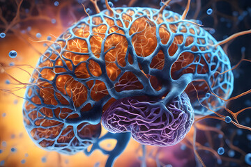 3d Image of the connections between neurons in the human brain. Generative AI