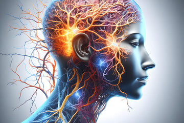 3d Image of the connections between neurons in the human brain. Generative AI