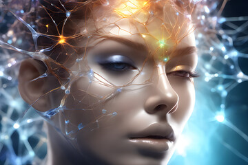 3d Image of the connections between neurons in the human brain. Generative AI