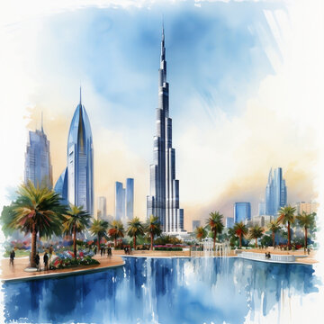 An oil painting of Burj Khalifa