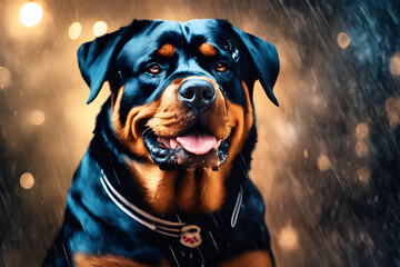 beautiful Rottweiler dog in the foreground during a photo shoot.