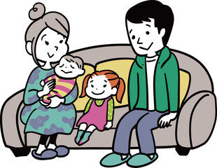 ソファに座る親子4人