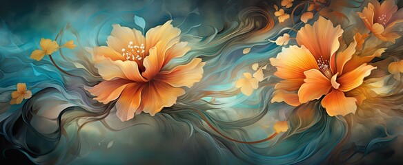 Fototapeta na wymiar colorful flowers image with flowers watercolor wallpapers, in the style of dark turquoise and light amber, swirling vortexes, i can't believe how beautiful this is, airbrush art