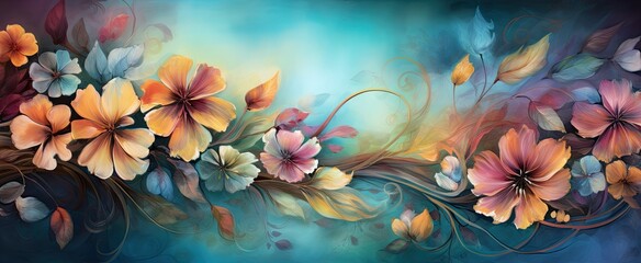 Fototapeta premium colorful flowers image with flowers watercolor wallpapers, in the style of dark turquoise and light amber, swirling vortexes, i can't believe how beautiful this is, airbrush art
