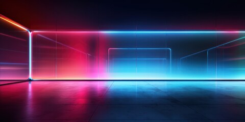 Neon abstract basement room for your background. AI Generation 