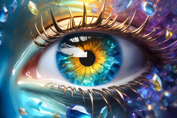 Macro close-up of an eye with spiritual cosmic energy. Generative Ai
