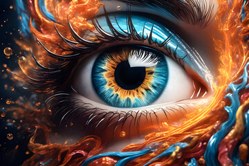 Macro close-up of an eye with spiritual cosmic energy. Generative Ai
