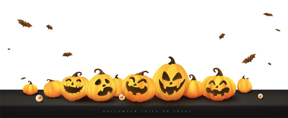 Happy Halloween banner with Halloween pumpkin copy space white background