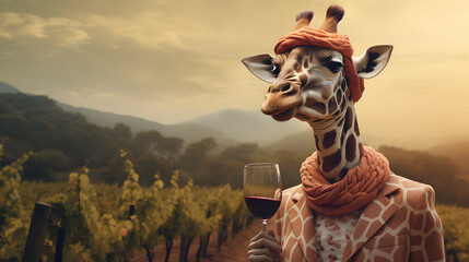 there is a giraffe that is holding a glass of wine Generative AI
