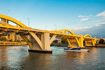 William Jolly Bridge in the city of Brisbane, Australia, over Brisbane River before sunset.