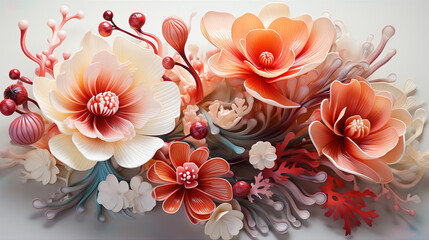 Fantastic Flowers In The Composition. Illustration On The Theme Of Flowers And Plants.  Generative AI