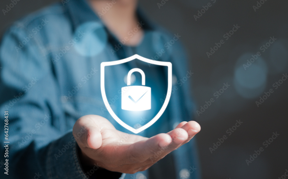 Poster cyber ​​security concept, network connectivity with cyber security and data protection.