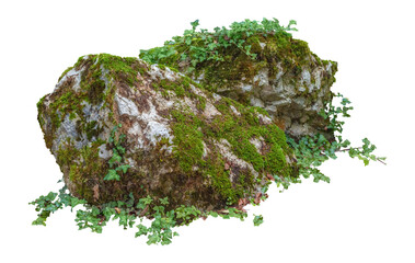 Cut out mossy rocks. Ancient boulder with moss isolated on transparent background. Large stone...