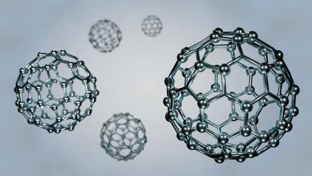 carbon nanostructure called fullerene scattered around 3d rendering