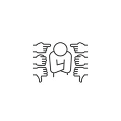 bullying icon, bully persecution, harassment and hate attack, social blame, accuse victim, thin line symbol on white background - editable stroke vector illustration	