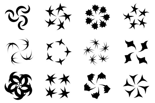 Brutalism stars decorative elements collection vector. Retro, acid, star elements, y2k creative radial icons to fill your design work. distressed and Universal shapes for design, projects, poster