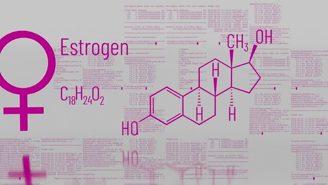 The calculation lines run from bottom to top against the background of the estrogen formula.