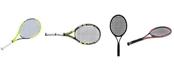 tennis racket png, set of tennis racket and ball isolated on transparent background - obrazy, fototapety, plakaty