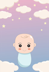 baby shower invitation with cartoon card, It's a boy. It's a girl, Vector illustration.