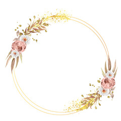 Watercolor beige and brown round, circular frame, decorative element