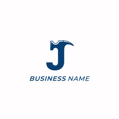design logo combine letter J and hammer