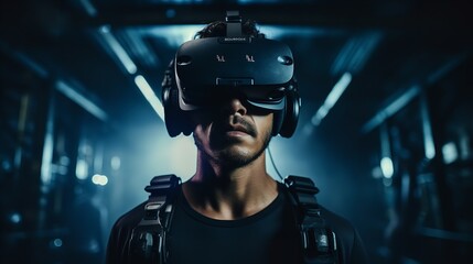 A man sporting VR or AR glasses. Generative Ai.