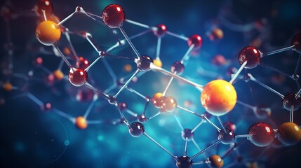 Obraz na płótnie Canvas Atomic structure of a molecule on a blue backdrop. Generative Ai.