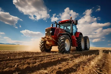 Tuinposter The tractor drills grain at the field. agricultural activities © Attasit