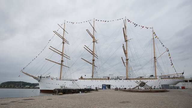Sweden, Gothenburg - July 05, 2023: The Barken Viking was built 1906 in Copenhagen, is the biggest sailing ship ever built in Scandinavia and today a hotel in Gothenburg.
