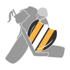 Fototapeten Illustration of ice hockey goalie with knight shield painted with Boston Bruins hockey team uniform colors © JEGAS RA