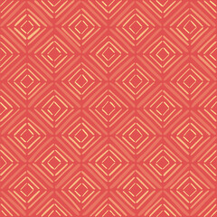 Fototapeta premium hand drawn diagonal squares. folk decorative art. coral geometric repetitive background. vector seamless pattern. fabric swatch. wrapping paper. continuous design template for linen, home decor, cloth