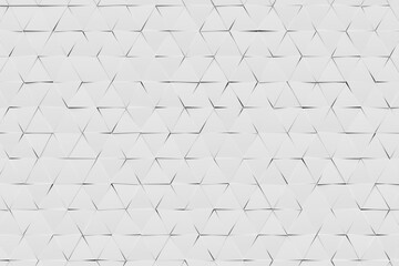 3D rendering. White pattern of triangles of different shapes. Minimalistic pattern of simple shapes, similar to the tops of mountains. Bright creative symmetric texture