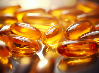 Fish oil capsules on background. Omega 3. Health care concept