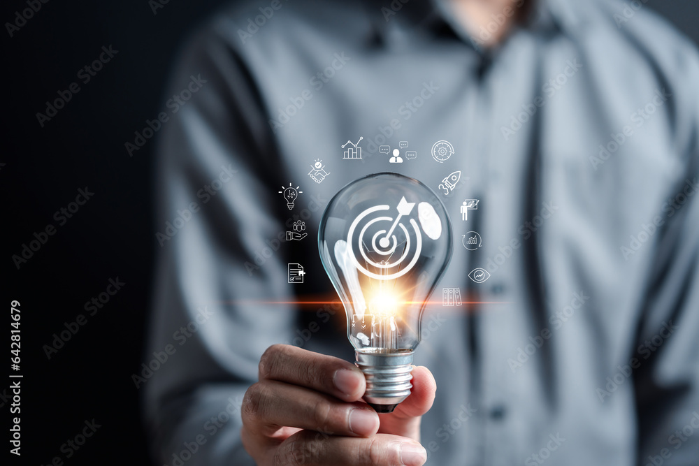 Aufkleber business idea aiming target strategically planning and initiating a corporate startup. aim to achiev