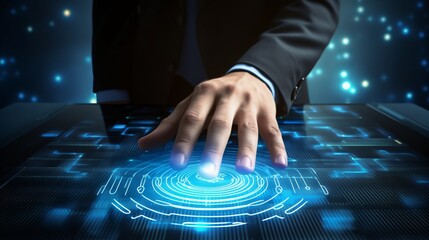 Hand recognition on a computer in the future, concept: Internet security, 16:9